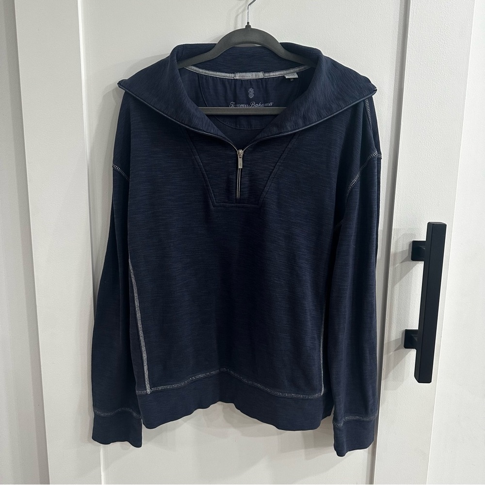 Tommy Bahama Tobago Bay 1/2 Zip Sweatshirt Women’s XL Navy w/white stitching